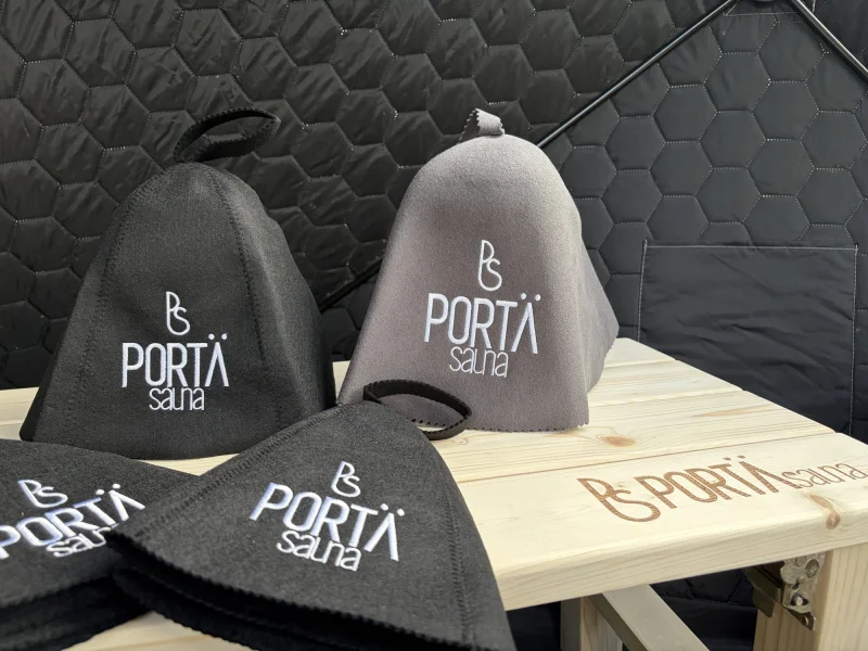 Felt sauna hats ready for guests
